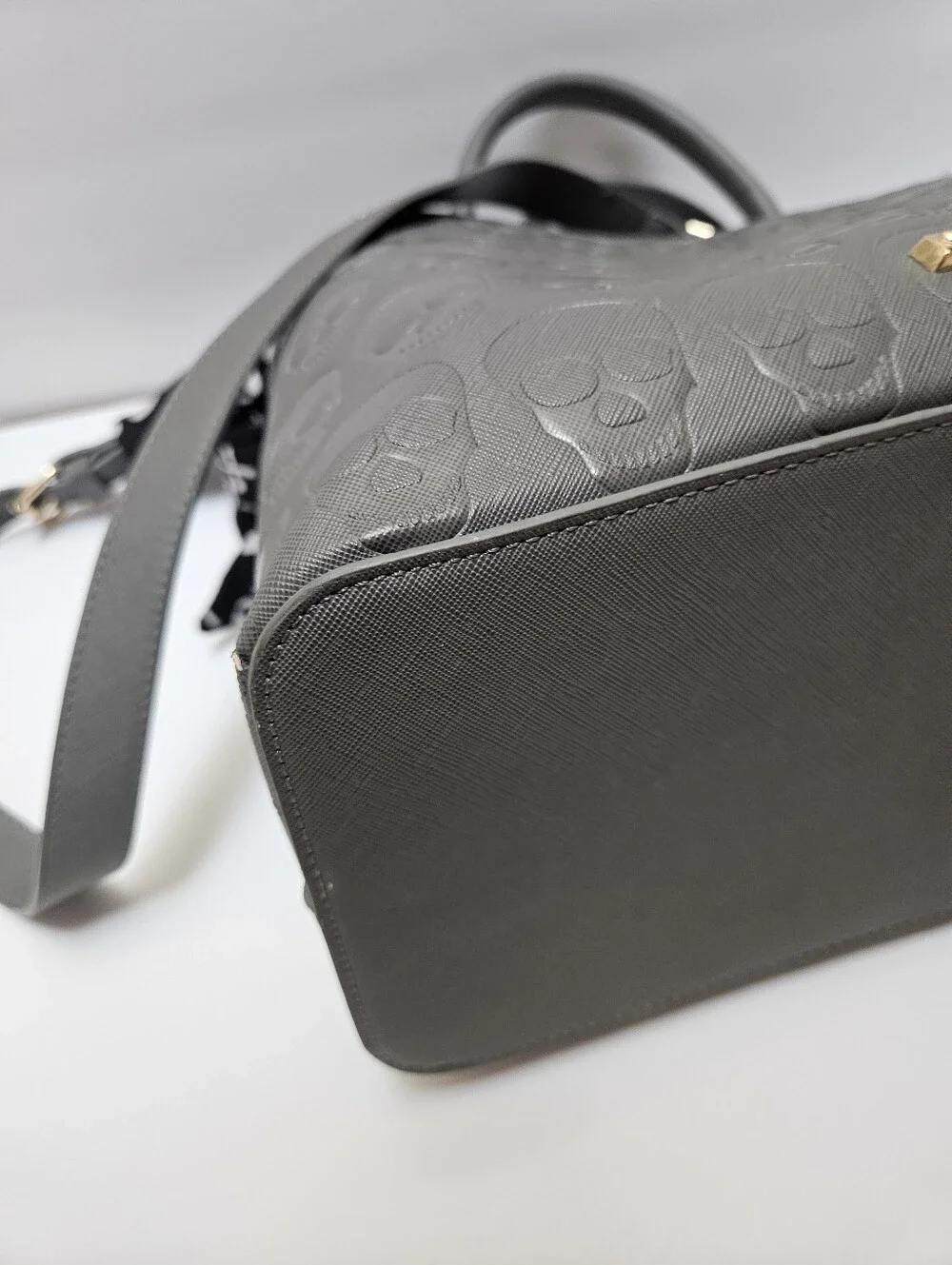 Betsey Johnson Charcoal Gray Embossed Skull Satchel Handbag Purse